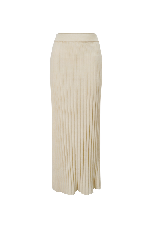 Knit Ribbed Maxi Skirt in Ivory-0