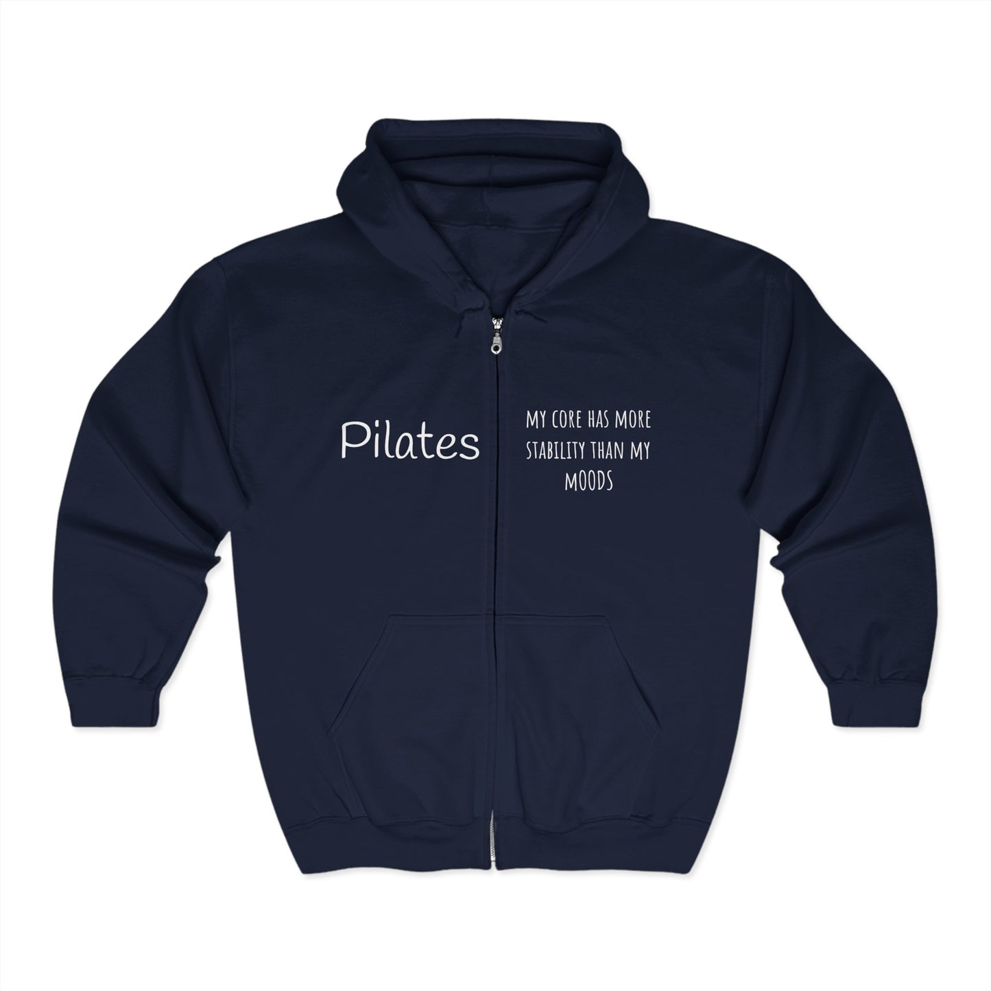 Pilates Mood Stability Full Zip Hoodie - white font in multiple colors