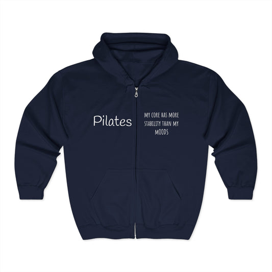 Pilates Mood Stability Full Zip Hoodie - white font in multiple colors