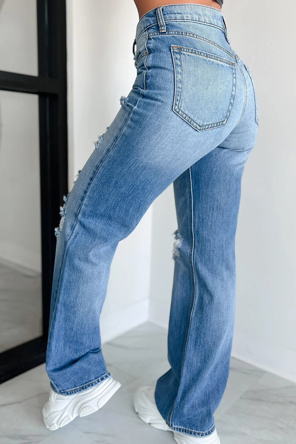 The Romy Jean - Mid Rise Distressed Straight Leg by Myosotis