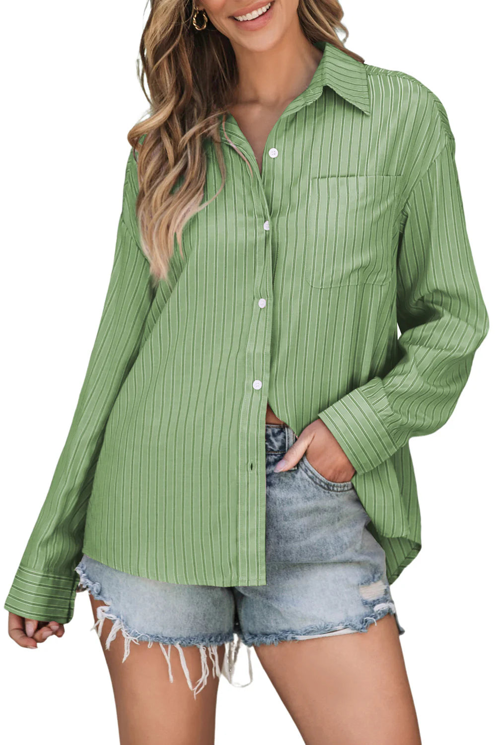 Striped Button Down Long Sleeve Shirt in multiple colors
