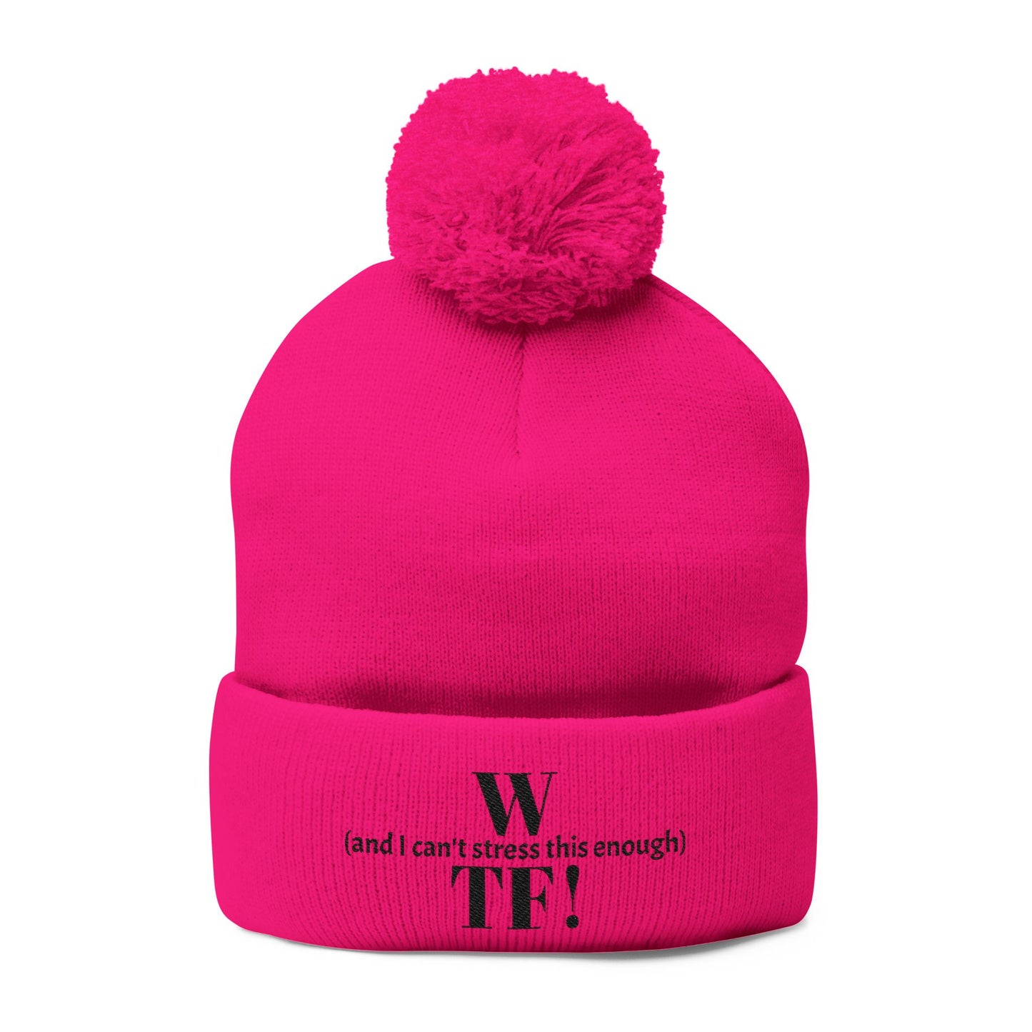 WTF Pom-Pom Knit Cap (Embroidery) - black font in multiple colors