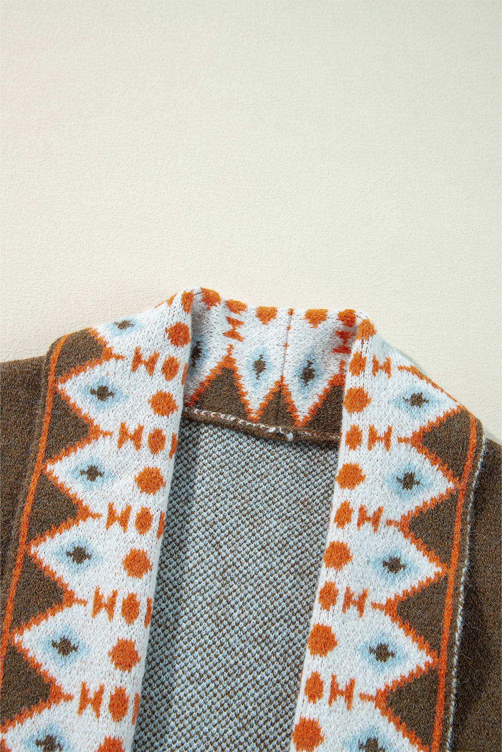 Aztec Knitted Cardigan in brown and khaki