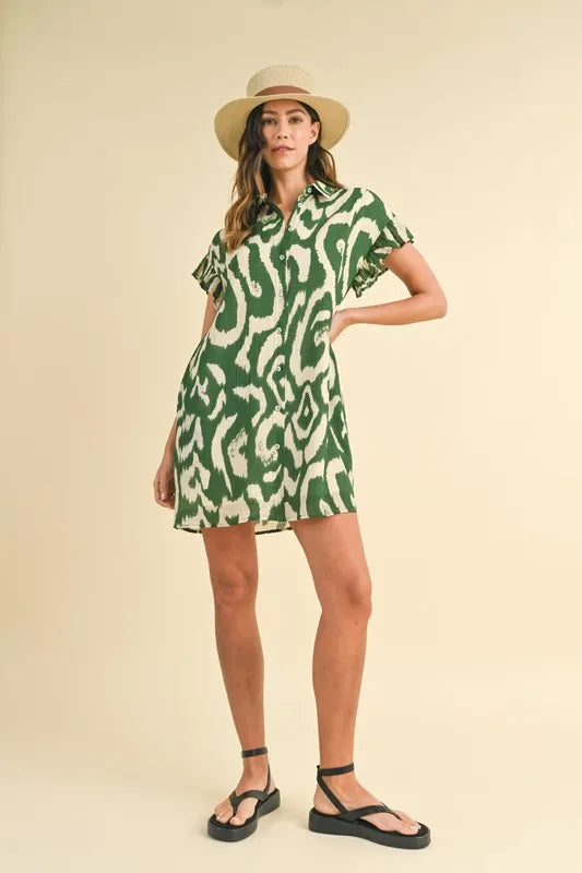 Annie Wear Abstract Printed Frill Sleeve Shirt Mini Dress-4