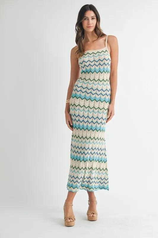 MABLE Lightweight Pointelle Chevron Knit Maxi Dress-0