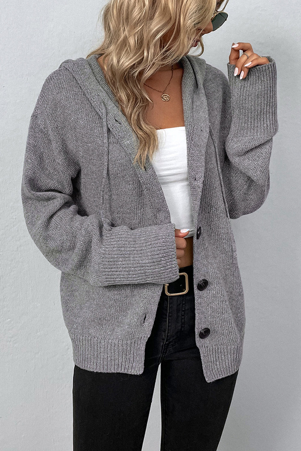 Knit Button Down Cardigan Hoodie