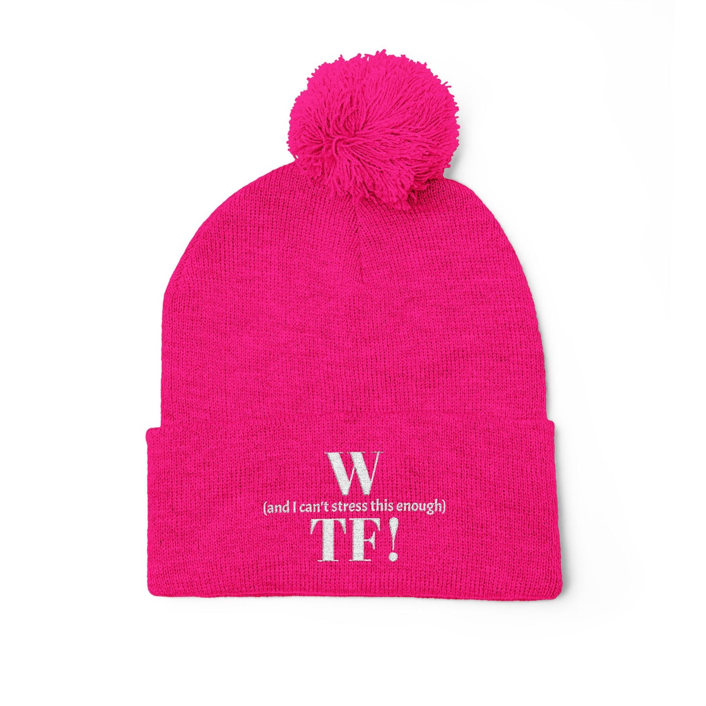 WTF Pom-Pom Knit Cap (Embroidery) - white font in multiple colors