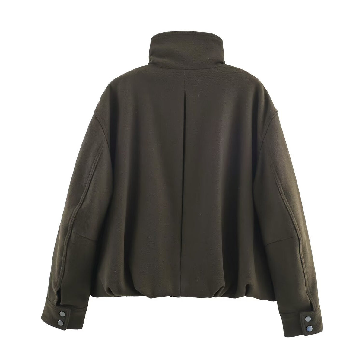 Women's Jacket Dark Olive Wool Blend BYMANYC ® New York SOHO BELTED HIGH COLLAR BOMBER - New Collection-2