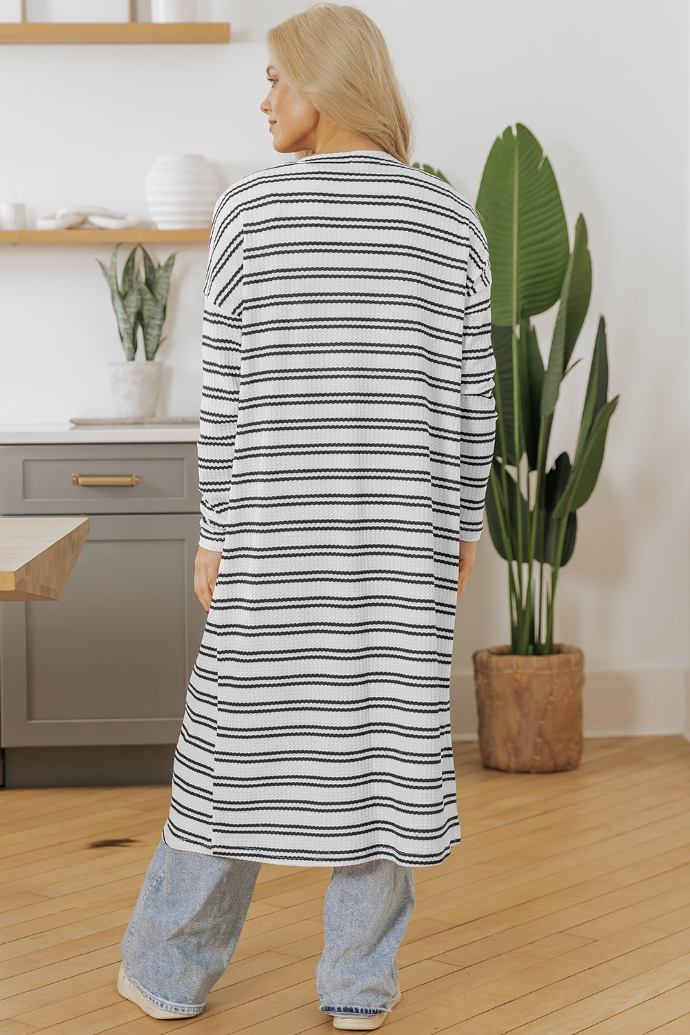 Striped Waffle Weave Duster Cardigan