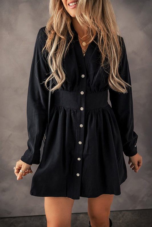 Cinched Waist Mini Shirt Dress