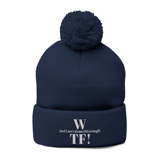 WTF Pom-Pom Knit Cap (Embroidery) - white font in multiple colors