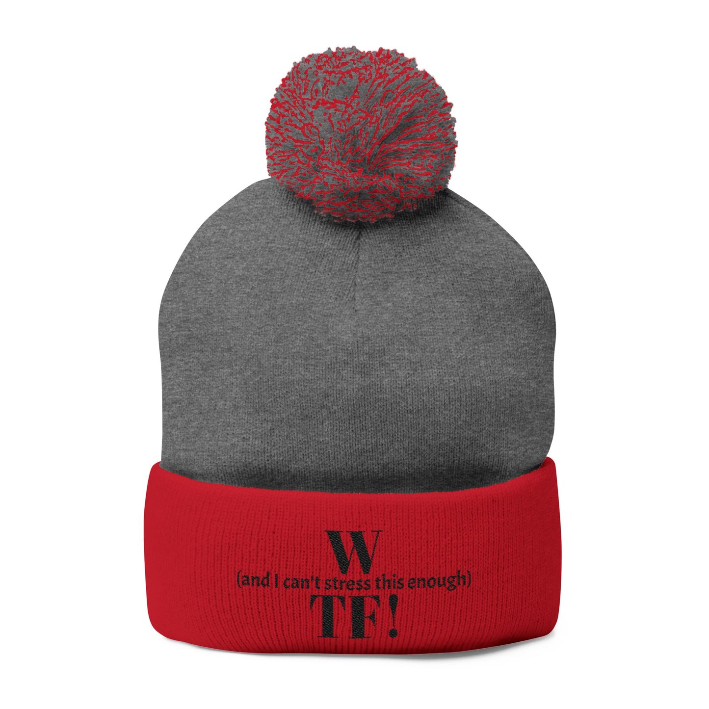 WTF Pom-Pom Knit Cap (Embroidery) - black font in multiple colors