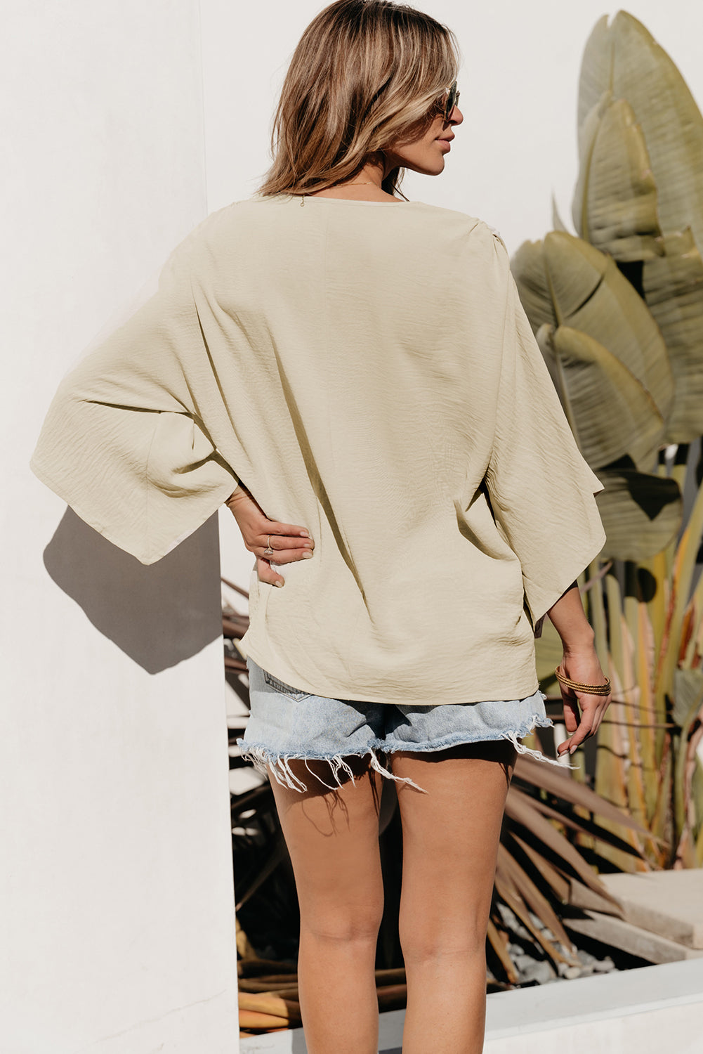 Wide Sleeve Crinkled Blouse