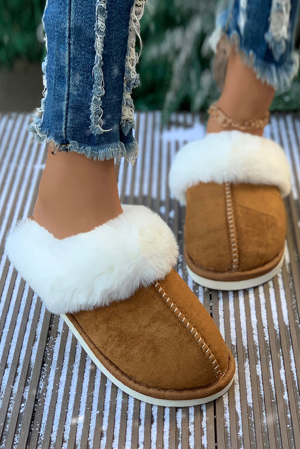 Camel Plush Suede Winter Slippers