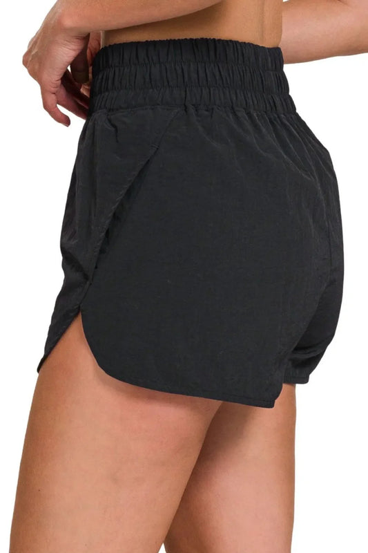 Zenana Windbreaker Smocked Waistband Running Shorts-1