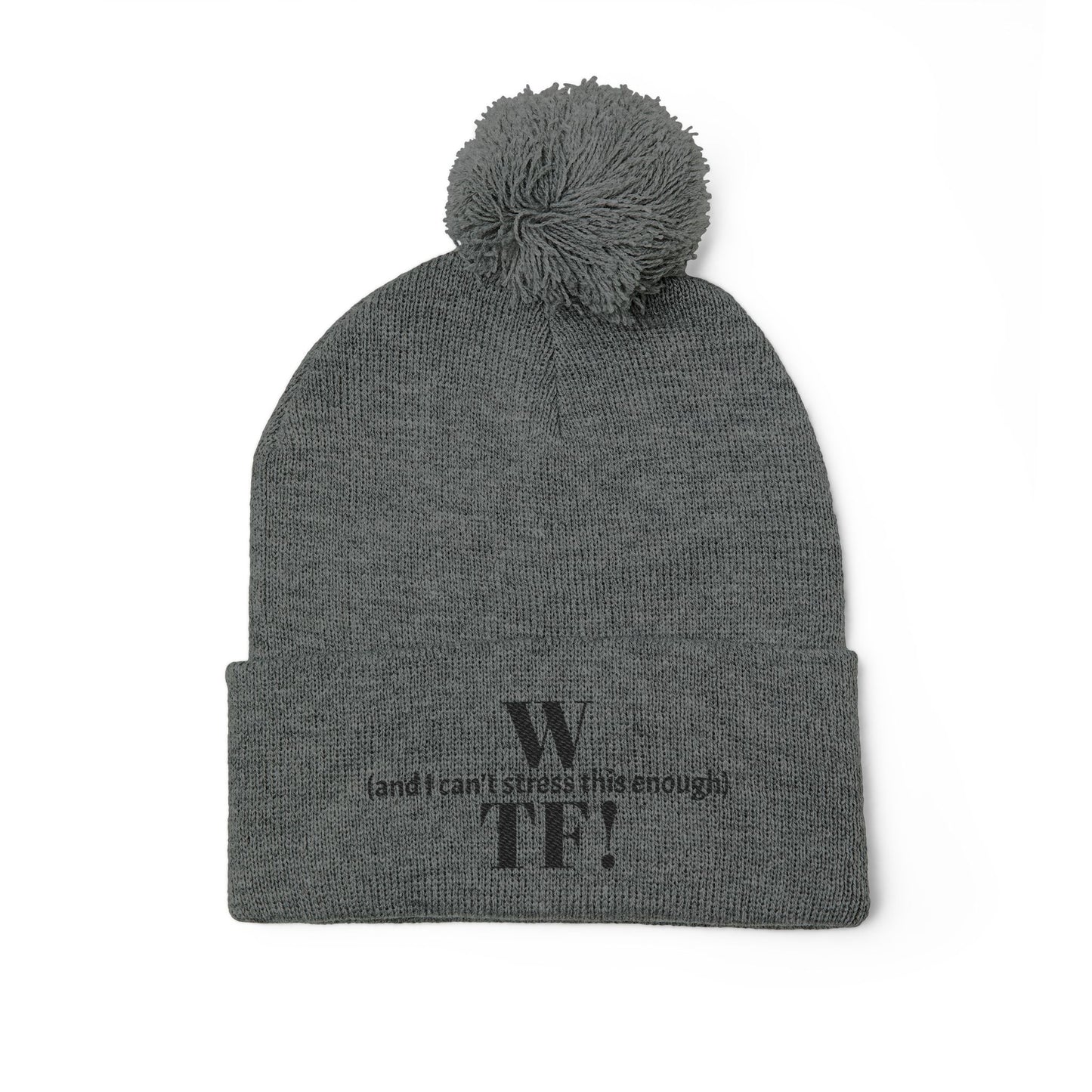 WTF Pom-Pom Knit Cap (Embroidery) - black font in multiple colors