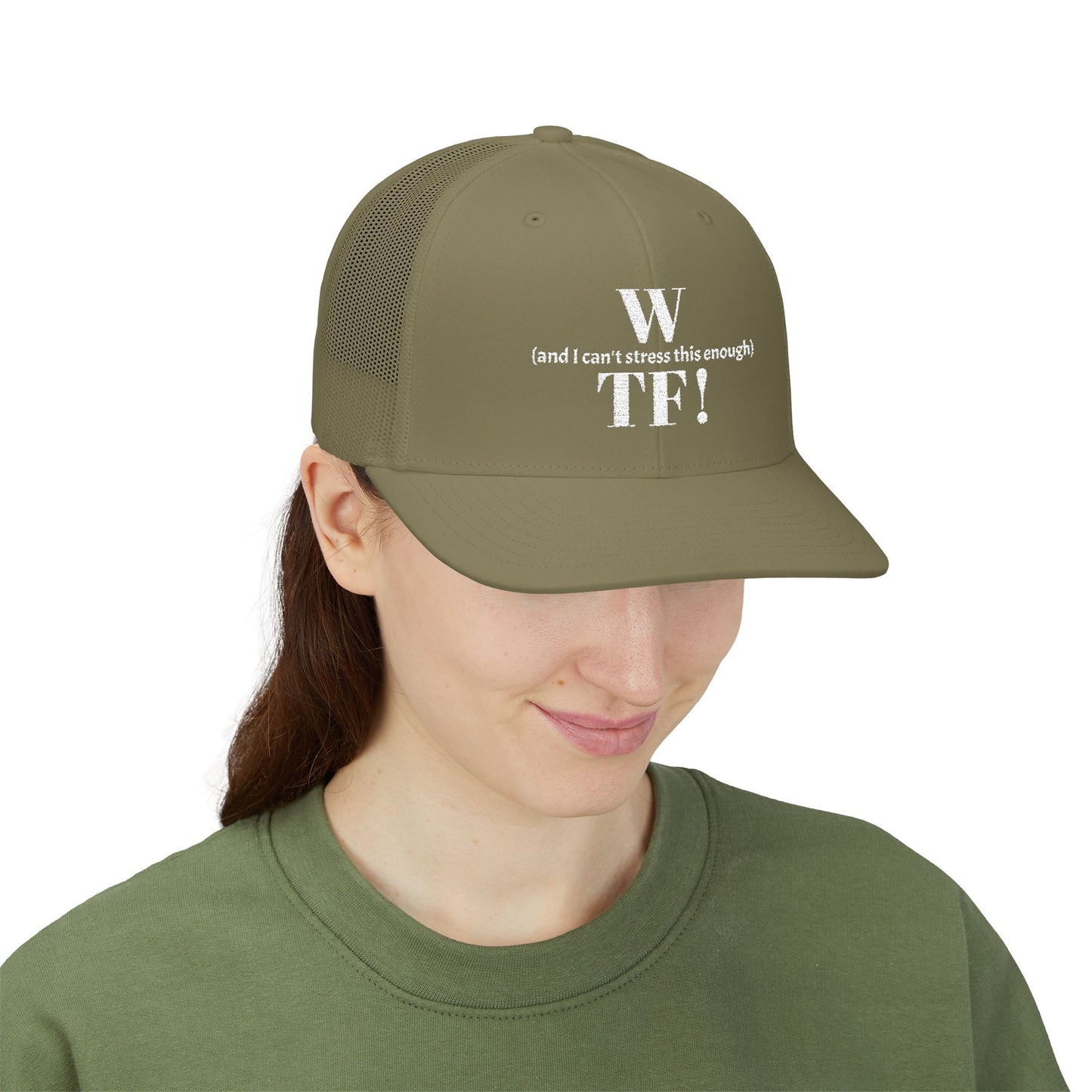WTF Embroidered Snapback Trucker Cap - white font in multiple colors