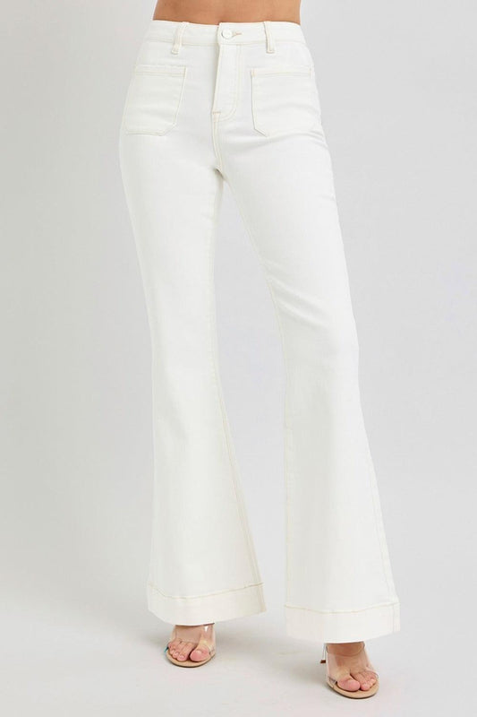 RISEN Full Size High Rise Front Patch Pocket Flare Jeans-0