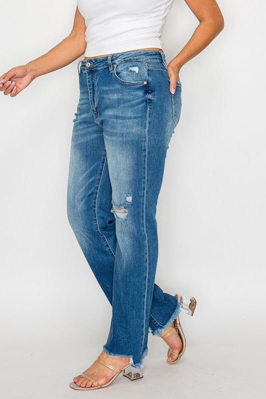 The Val Jean - Mid Rise Raw Hem Distressed Straight by bytos
