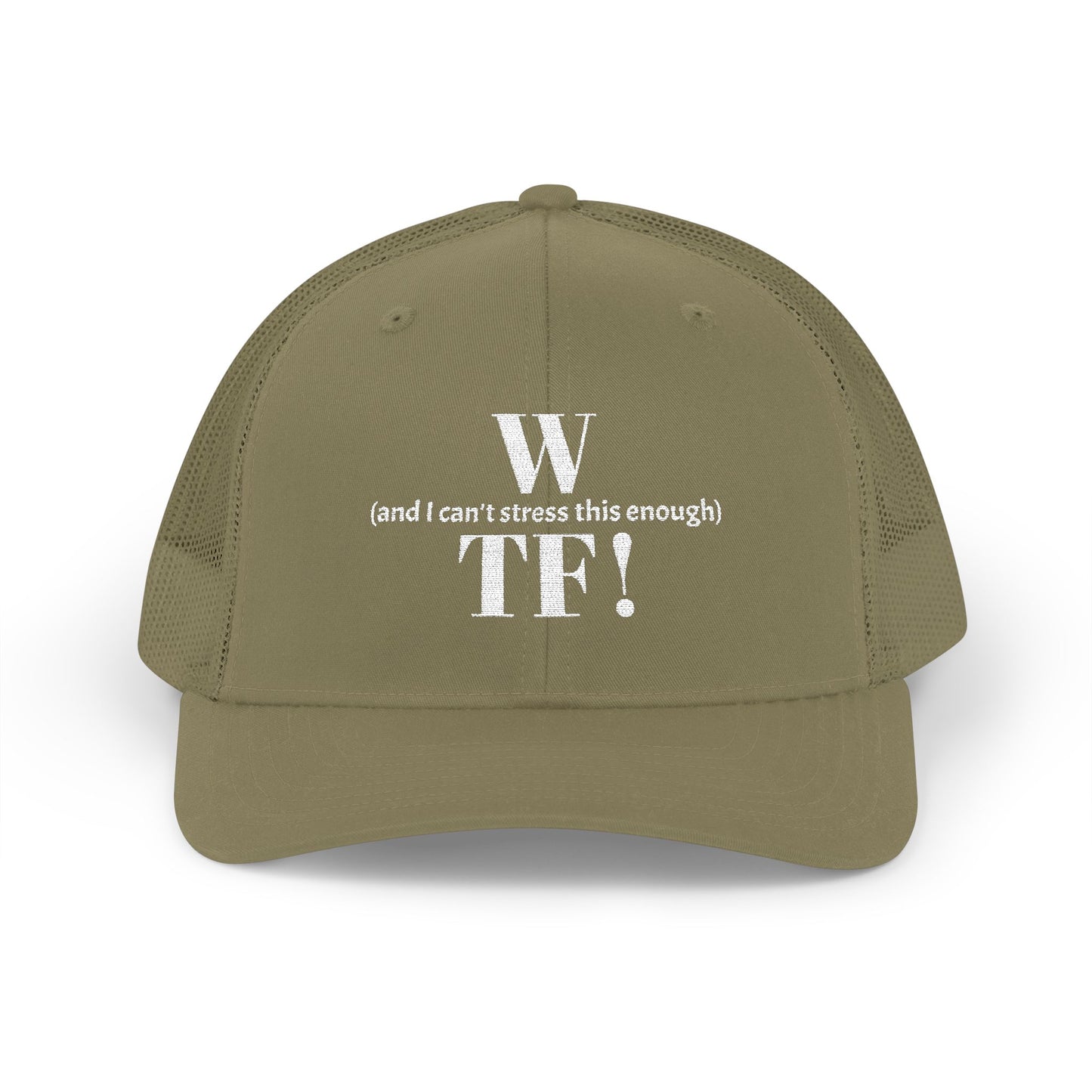 WTF Embroidered Snapback Trucker Cap - white font in multiple colors
