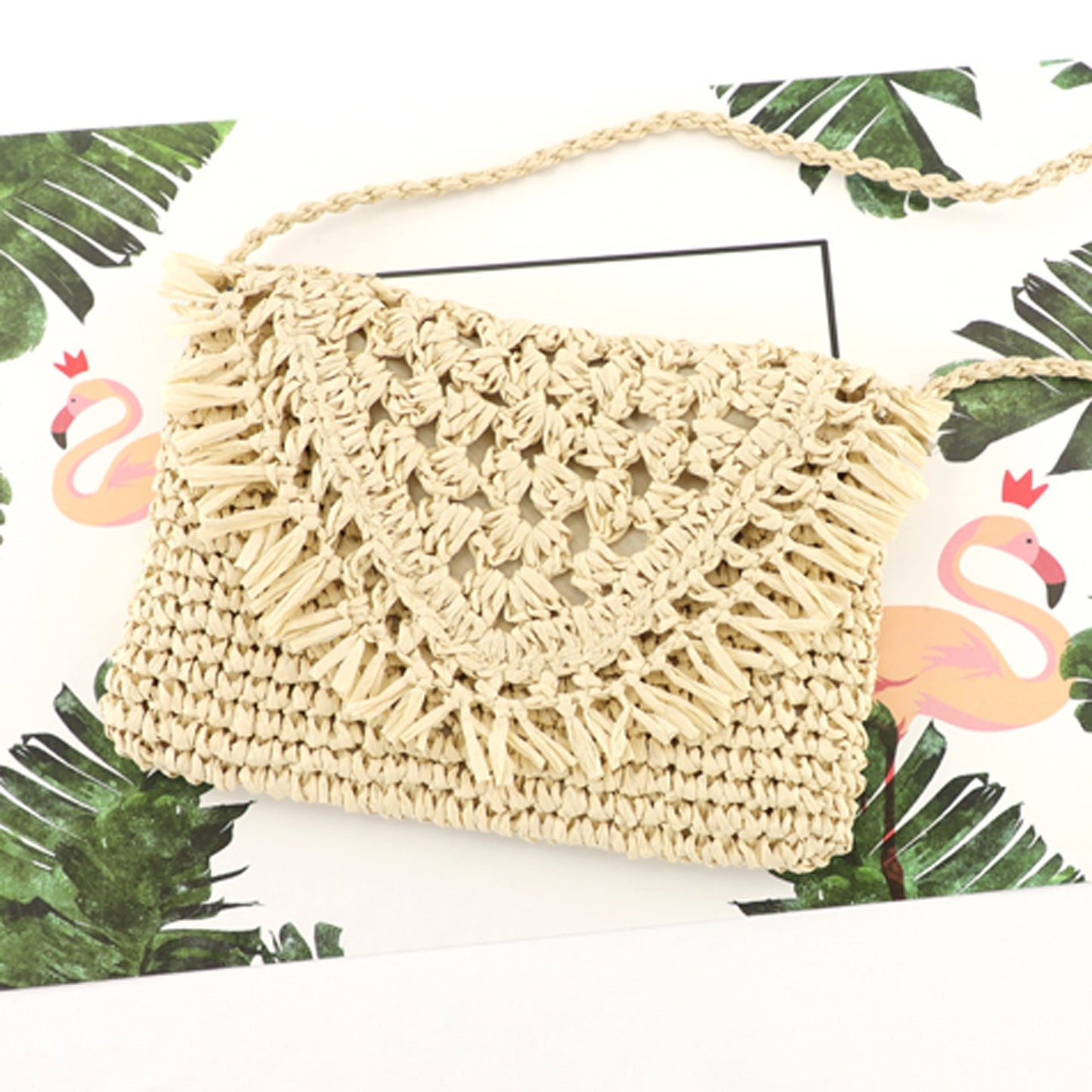 Sofia Foldover Straw Crossbody Bag in khaki and straw
