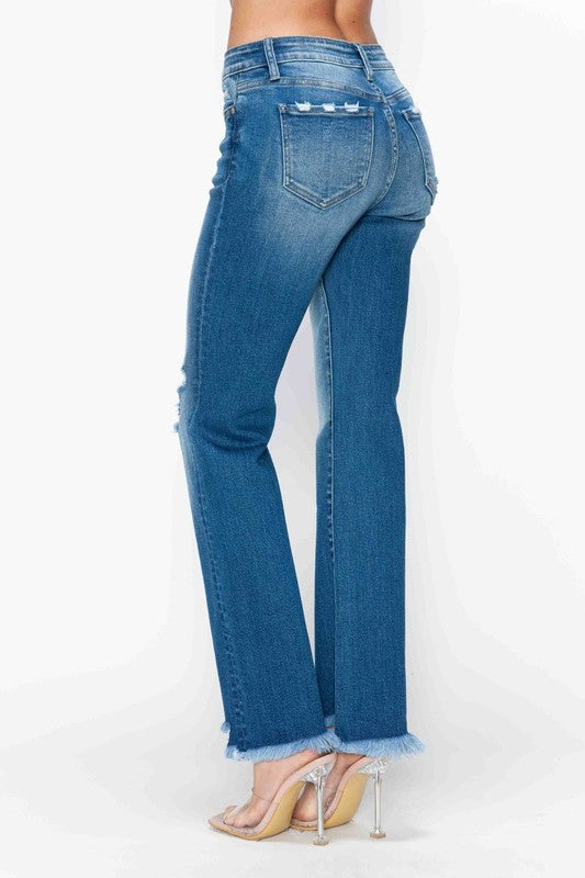 The Val Jean - Mid Rise Raw Hem Distressed Straight by bytos