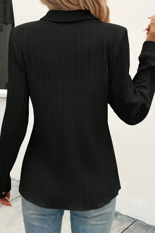 Sophisticated Textured Long Sleeve Shirt with Collared Neckline for Women
