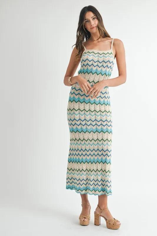 MABLE Lightweight Pointelle Chevron Knit Maxi Dress-4
