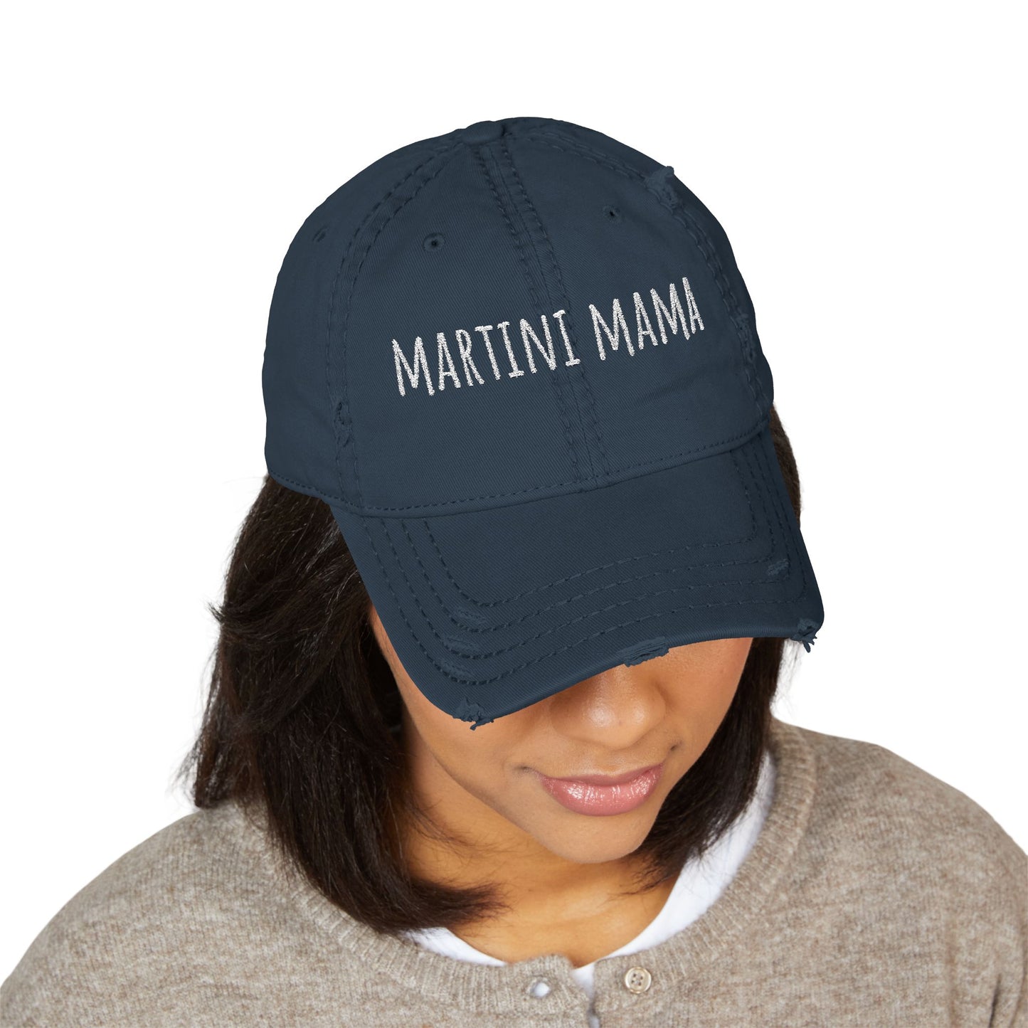 Martini Mama Distressed Embroidered Cap - white font in multiple colors