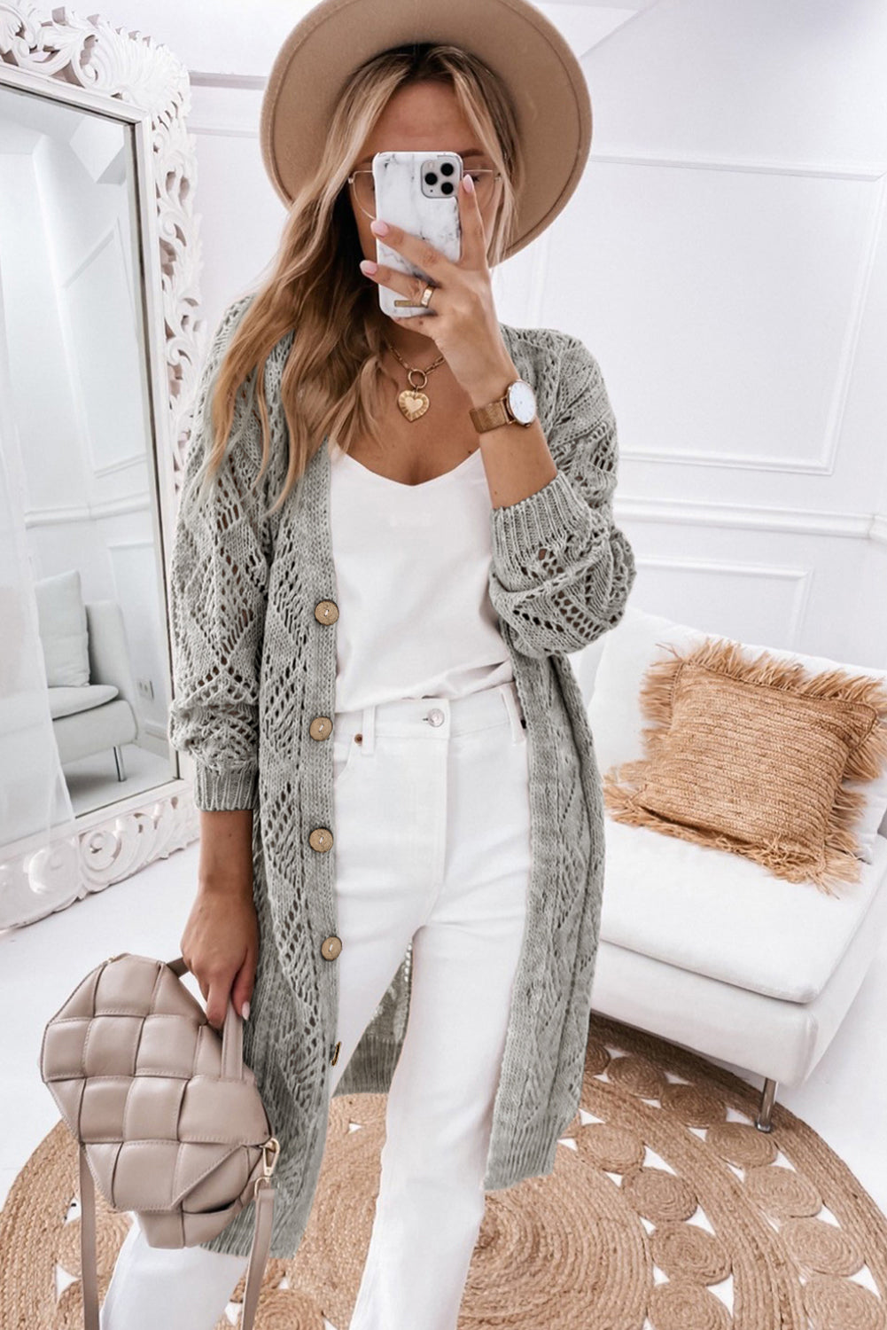Hollow-out Openwork Knit Cardigan