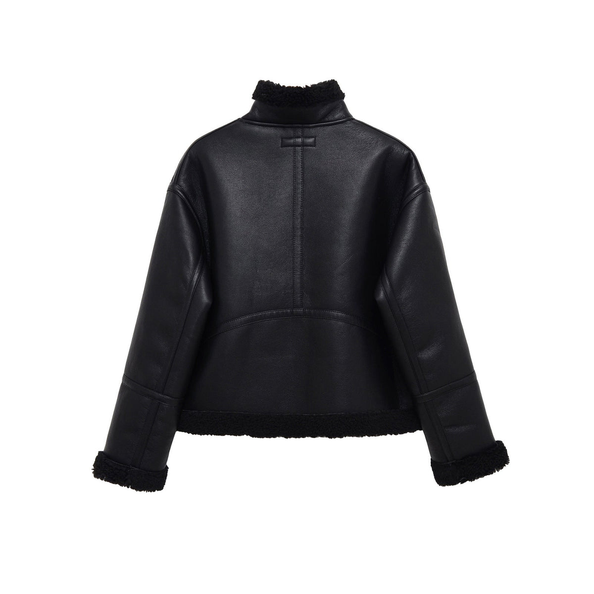Women's Jacket Black Faux Leather Shearling BYMANYC ® New York SOHO BLACK AVIATOR BIKER - New Collection-2