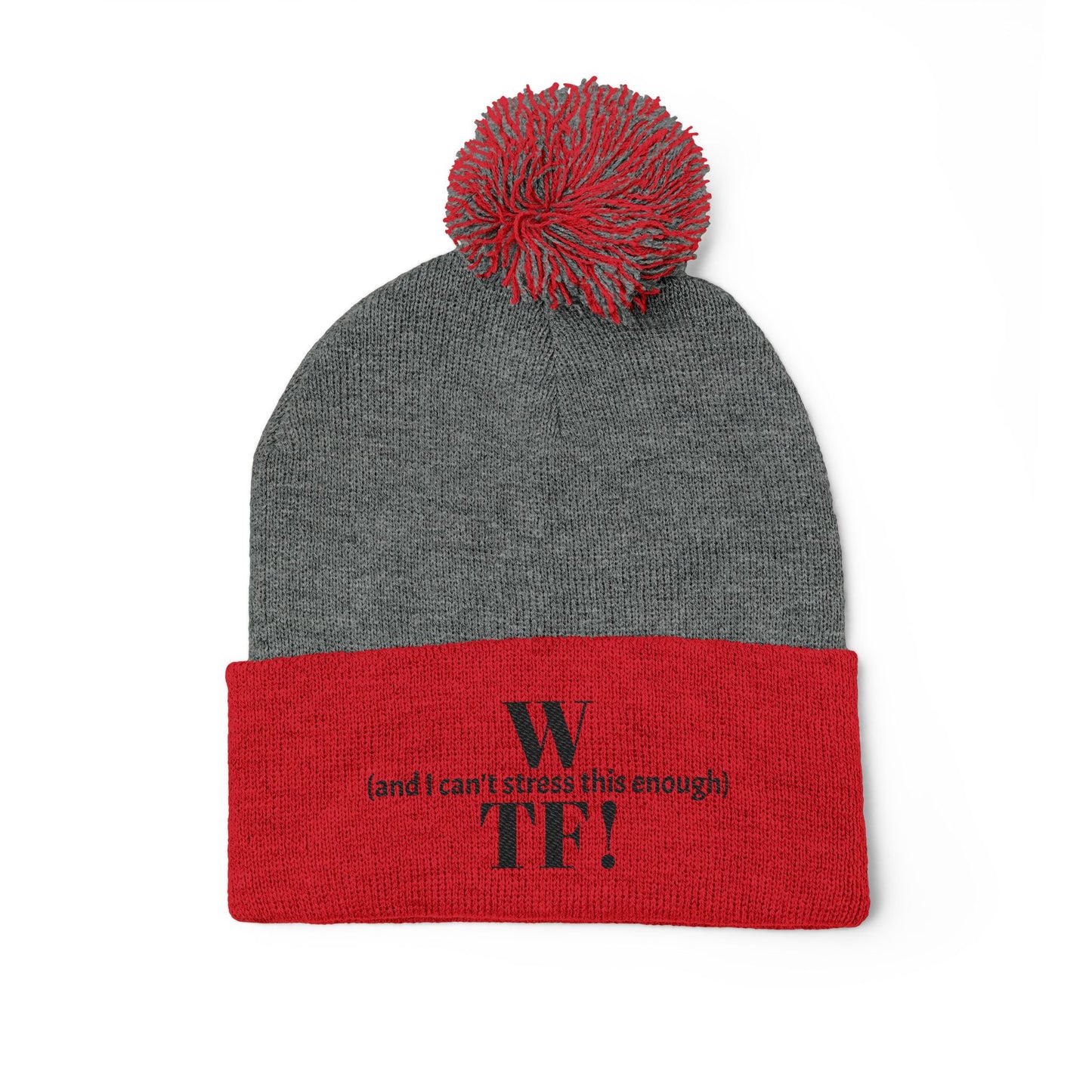 WTF Pom-Pom Knit Cap (Embroidery) - black font in multiple colors