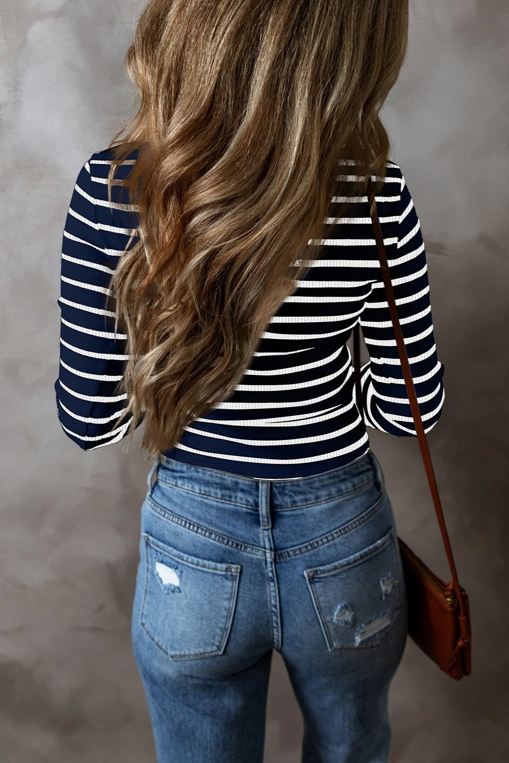 Striped V-Neck Long Sleeve Top in multiple colors