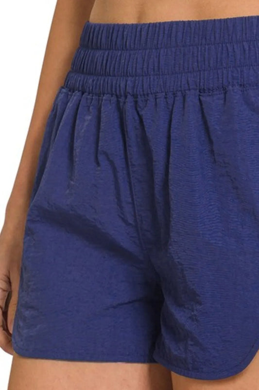 Zenana Windbreaker Smocked Waistband Running Shorts-1