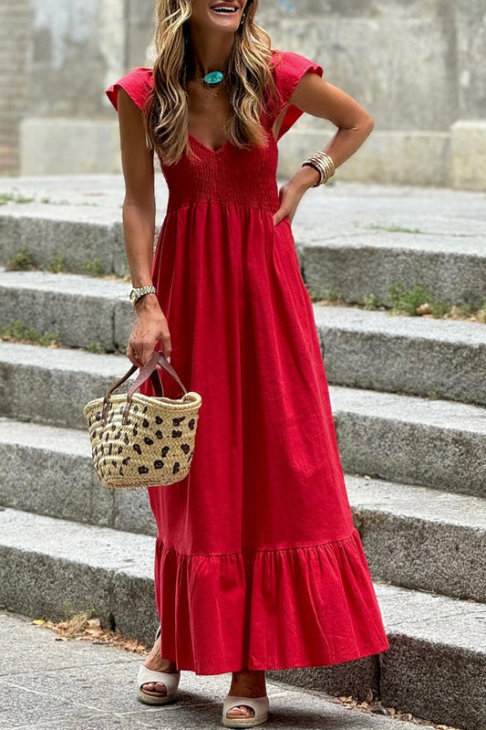 Flutter Sleeve Smocked Maxi Dress