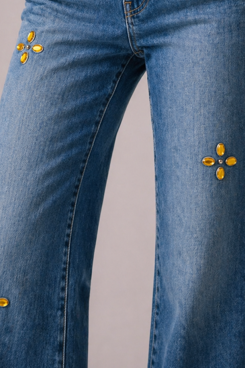 The Gem Jean - Mid Rise Gem Studded by GJG Denim