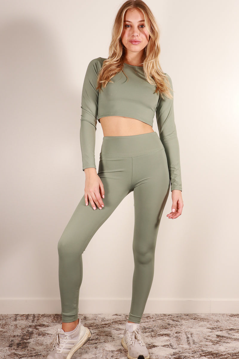 Missy Long Sleeve Crop Top & Leggings Activewear Set in multiple colors