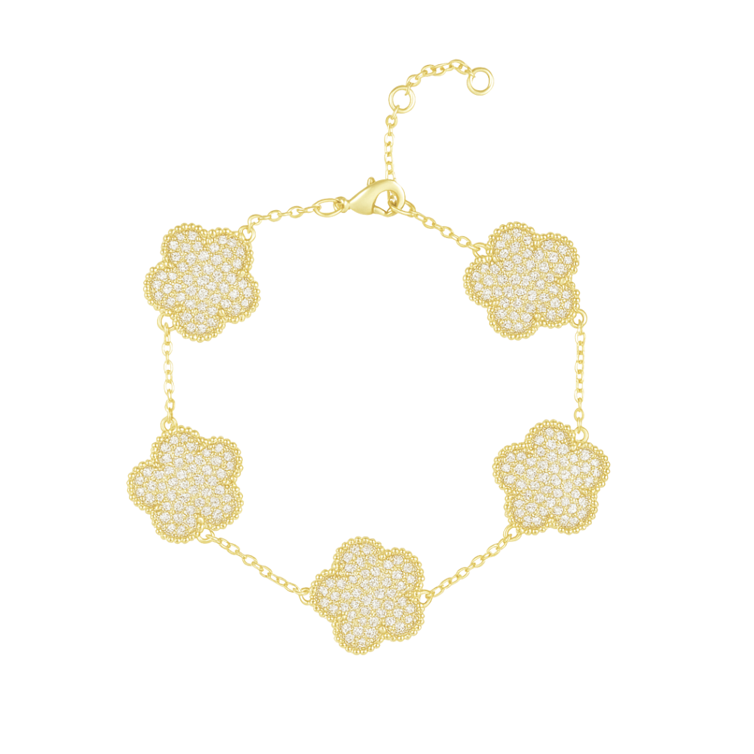 Adeline Clover Pave Bracelet in gold and silver