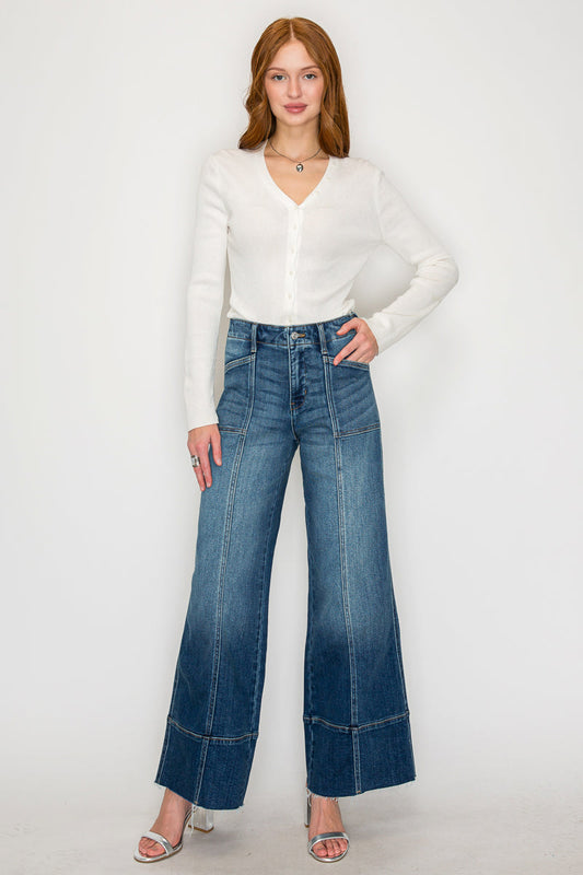 The Aurora Jean - Eco Friendly Fabric Slim Palazzo Jeans (Dark Wash) with Tummy Control by Artemis Vintage