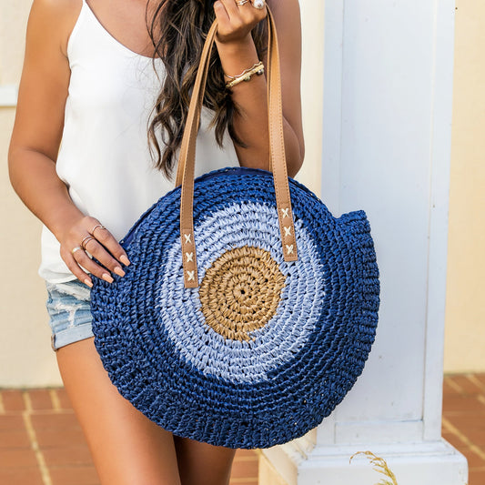 Evil Eye Straw Circle Tote in multiple colors