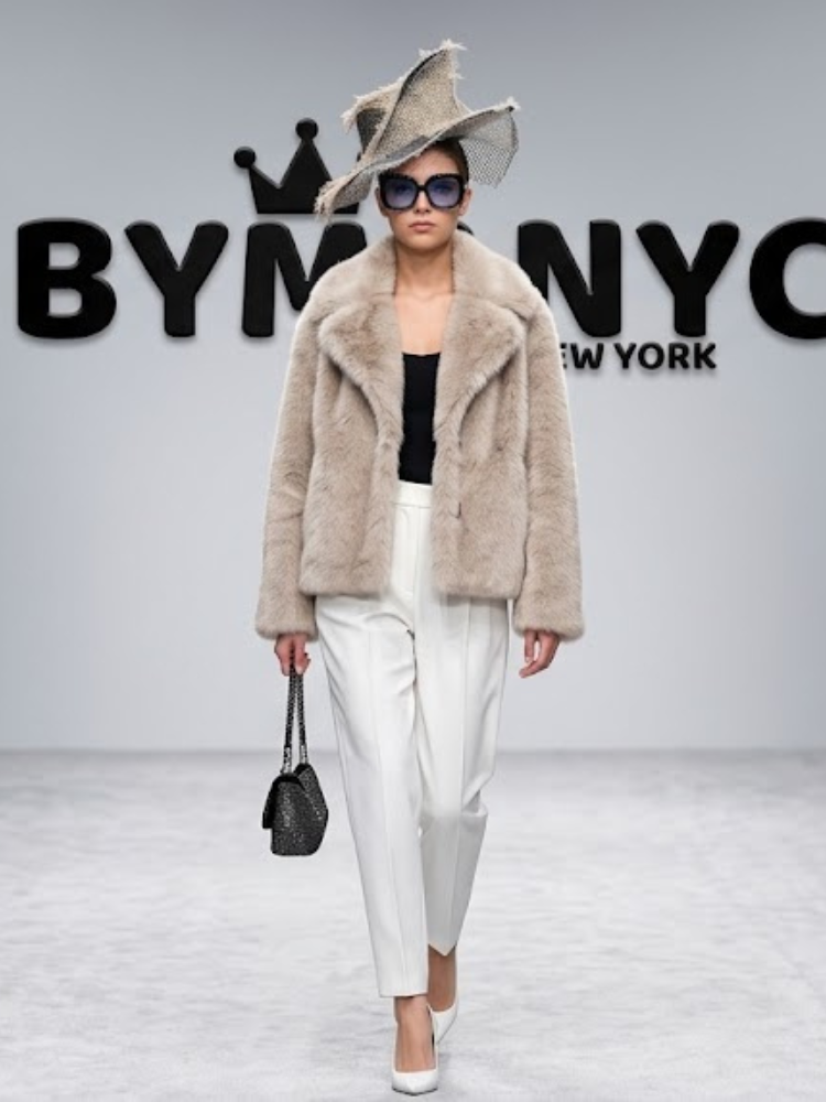 Women's Beige Faux Fur Jacket BYMANYC ® New York CONTEMPORARY VIBRANT MODERN FASHION - New Collection-0
