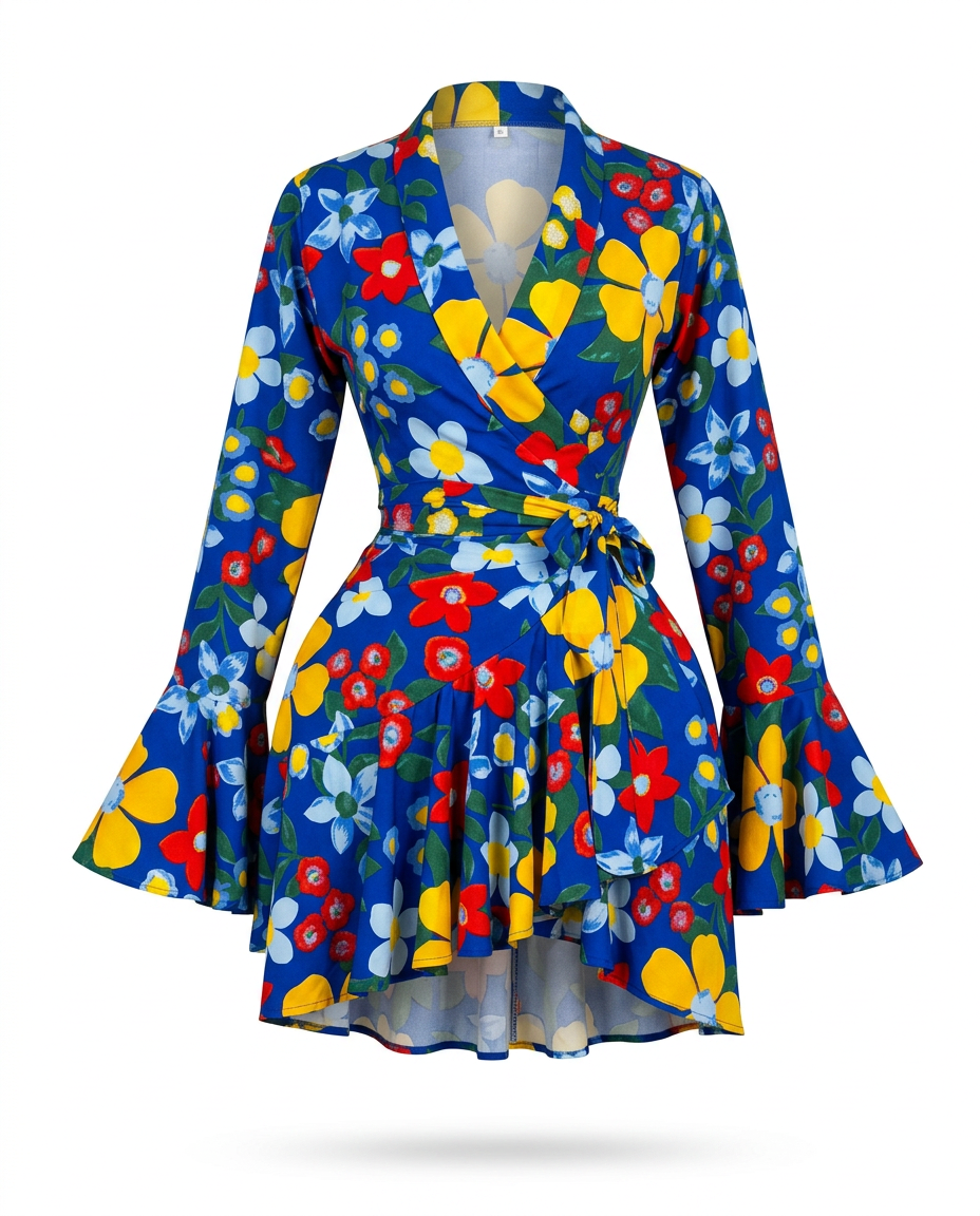Printed Ruffle Wrap Dress in multiple colors