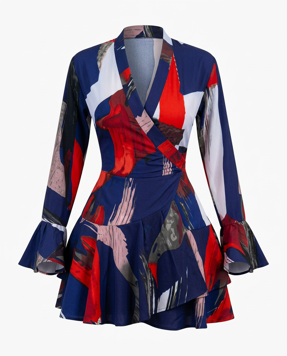 Printed Ruffle Wrap Dress in multiple colors