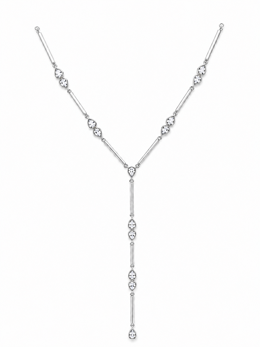 Delphine Teardrop Lariat Necklace in gold and silver