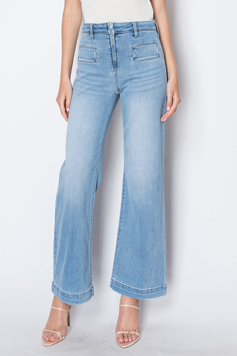 The Noemi Jean - Eco Friendly Front Pocket Detail High Rise Flare by Artemis Vintage