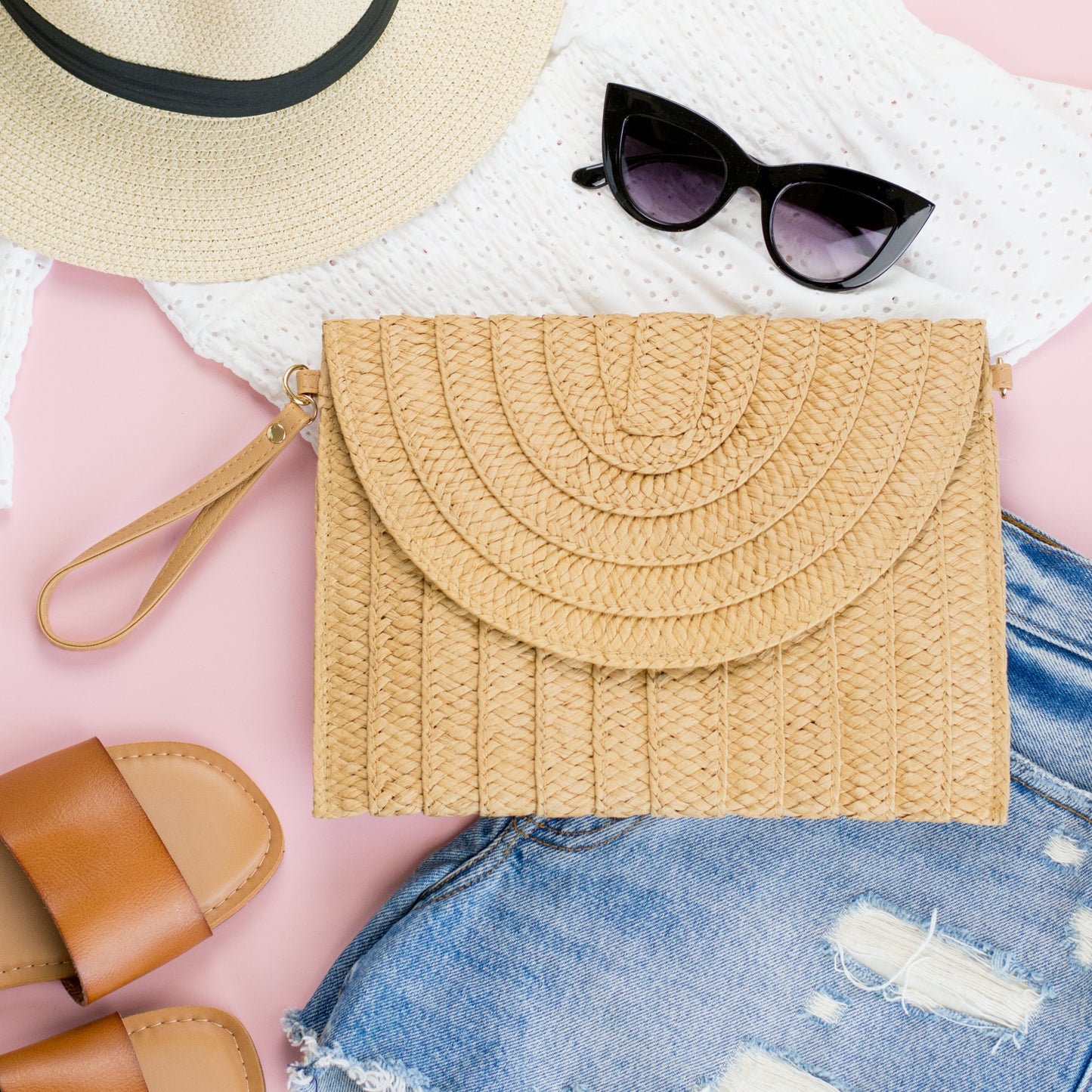 Straw Foldover Clutch in multiple colors