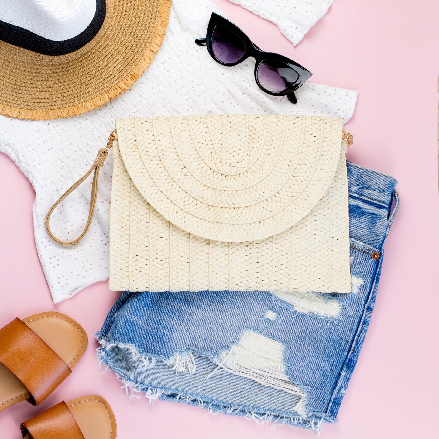 Straw Foldover Clutch in multiple colors
