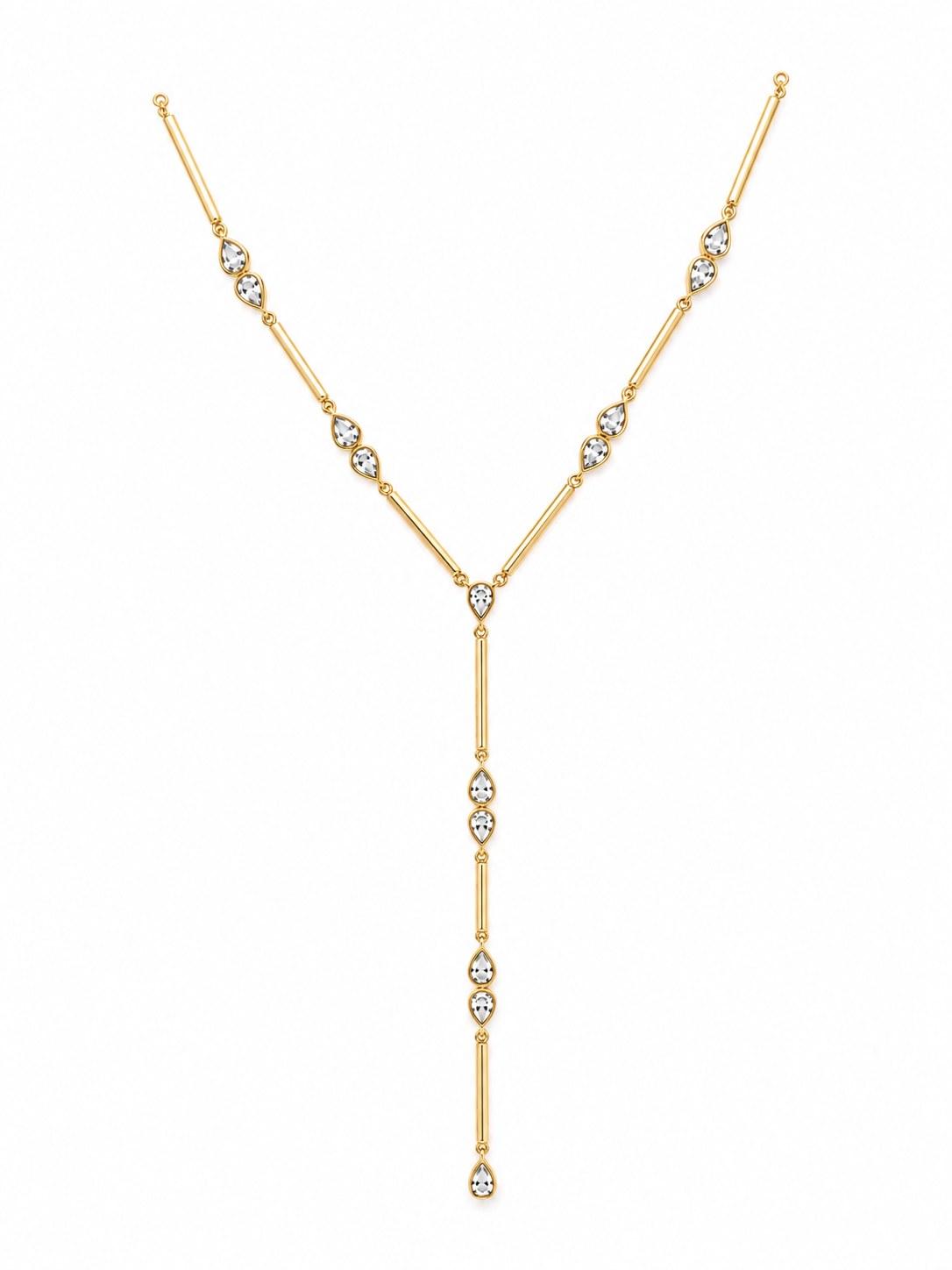 Delphine Teardrop Lariat Necklace in gold and silver