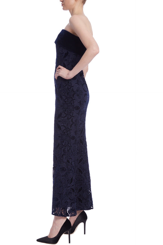 Badgley Mischka Lace Velvet Popover Dress