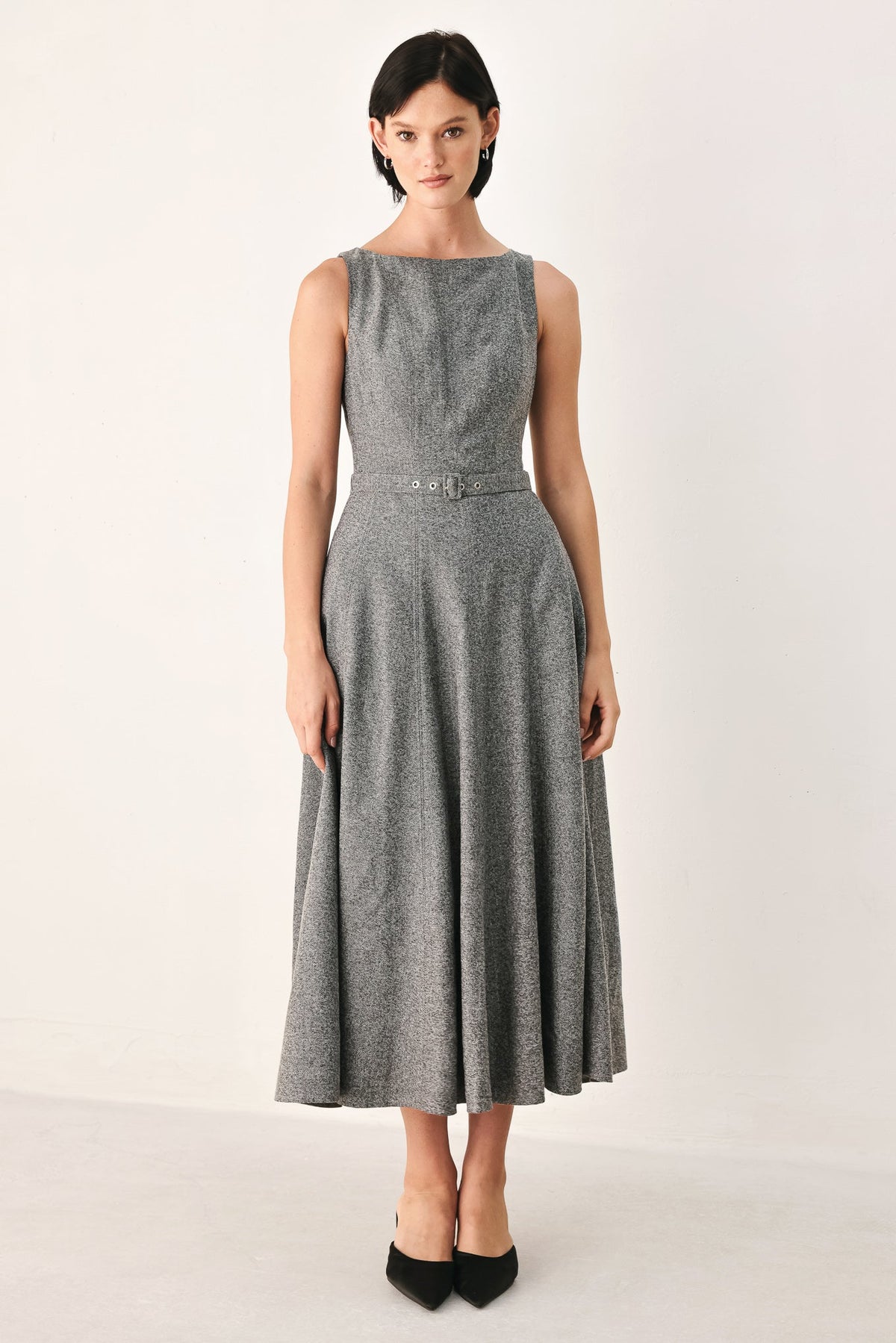 NEW - Belted A-Line Midi Dress
